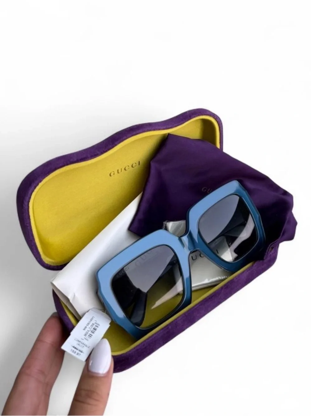 Gucci Oversized Navy Square Sunglasses with Gold Temples